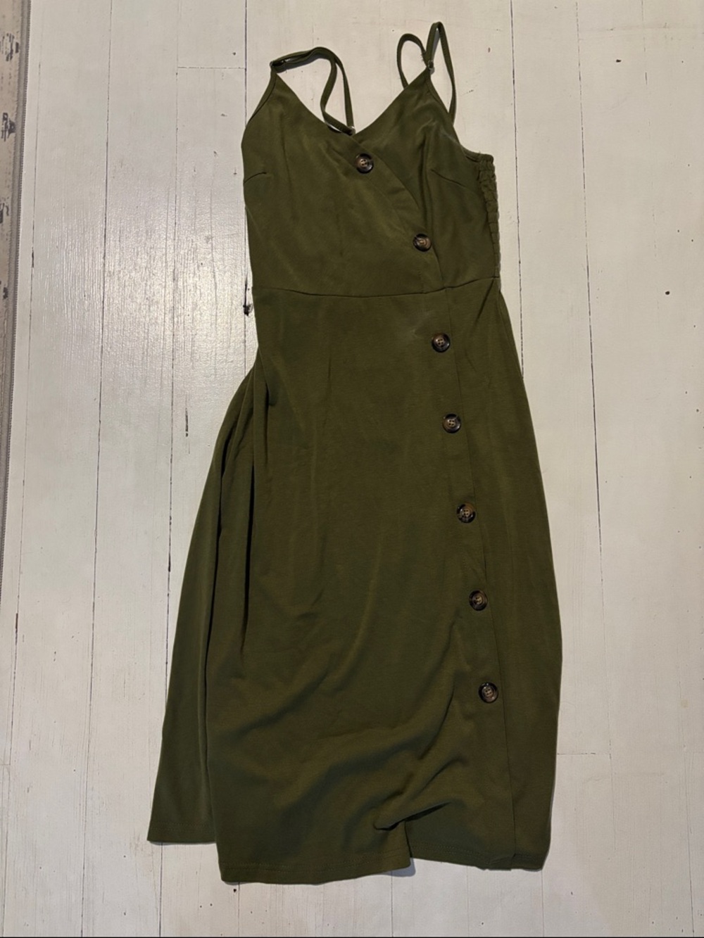 Olive Green Button-Front Slip Dress